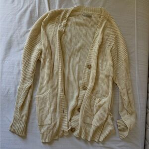 American Eagle Outfitters Ivory Knit Button-Front Cardigan